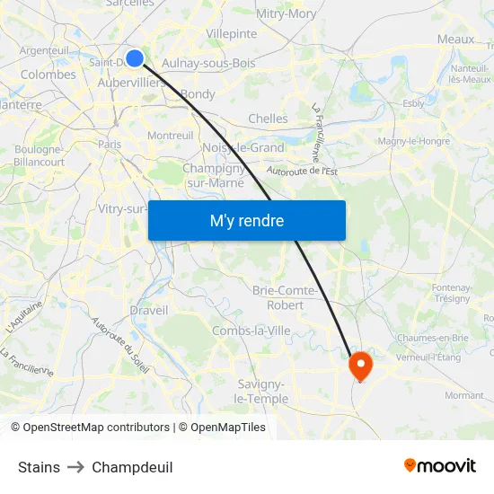 Stains to Champdeuil map