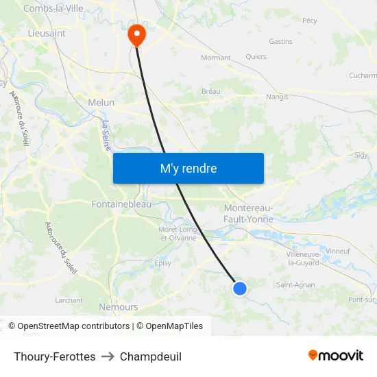 Thoury-Ferottes to Champdeuil map