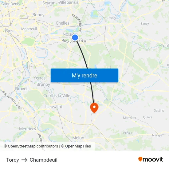 Torcy to Champdeuil map