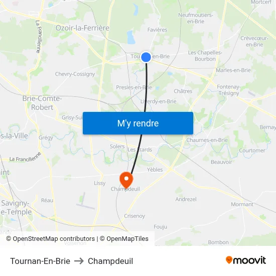 Tournan-En-Brie to Champdeuil map
