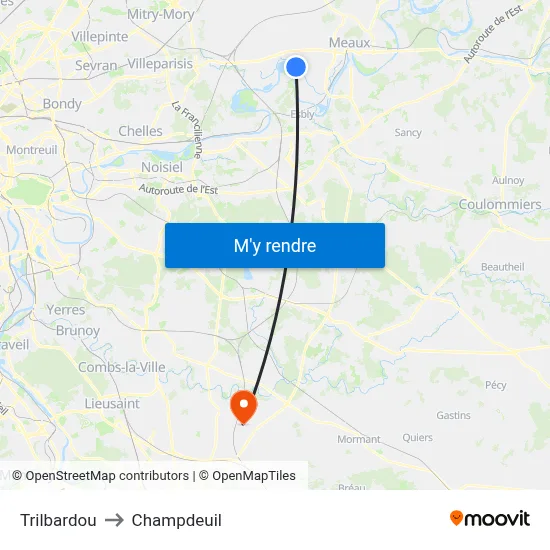 Trilbardou to Champdeuil map