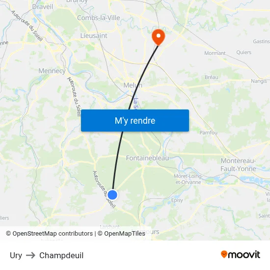 Ury to Champdeuil map