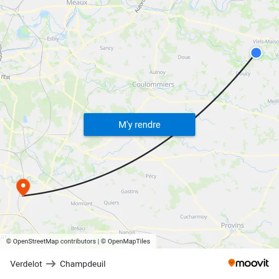 Verdelot to Champdeuil map