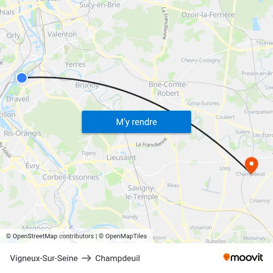 Vigneux-Sur-Seine to Champdeuil map