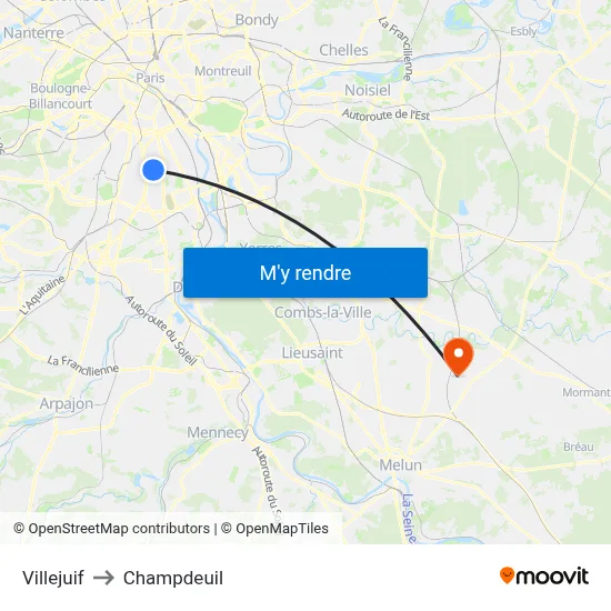 Villejuif to Champdeuil map