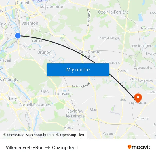 Villeneuve-Le-Roi to Champdeuil map