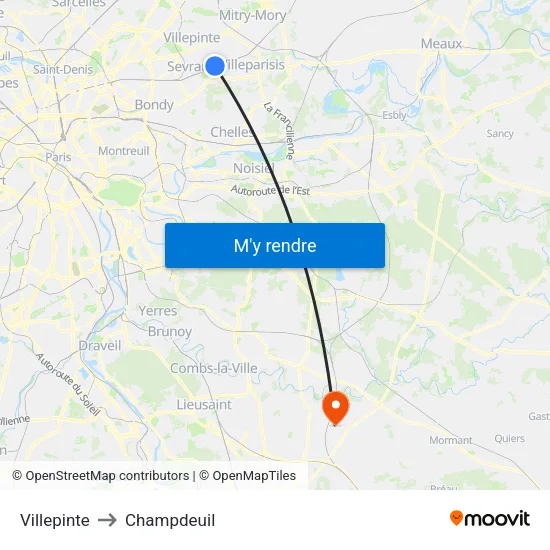 Villepinte to Champdeuil map