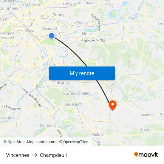 Vincennes to Champdeuil map