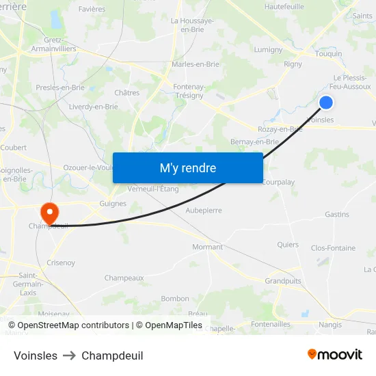 Voinsles to Champdeuil map