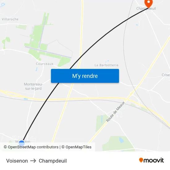 Voisenon to Champdeuil map