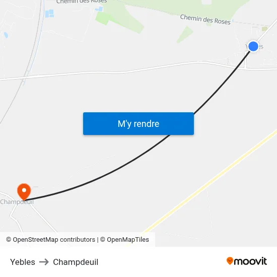 Yebles to Champdeuil map