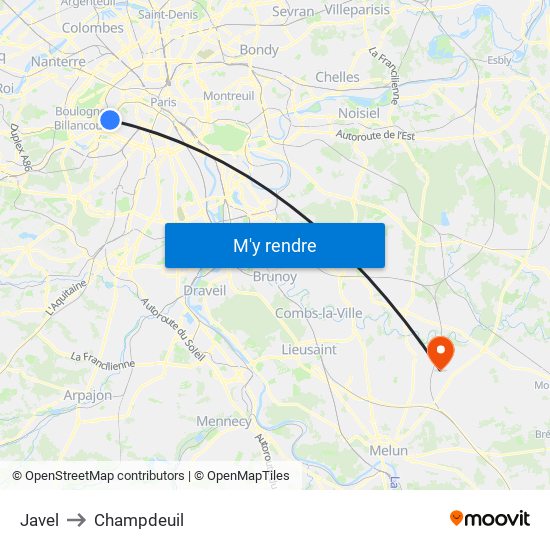 Javel to Champdeuil map