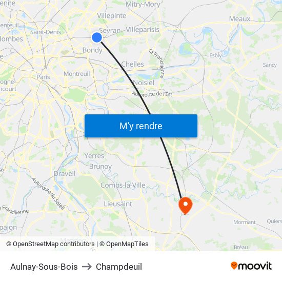 Aulnay-Sous-Bois to Champdeuil map