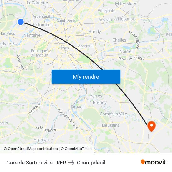 Gare de Sartrouville - RER to Champdeuil map