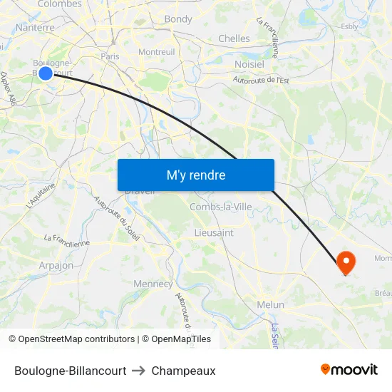 Boulogne-Billancourt to Champeaux map
