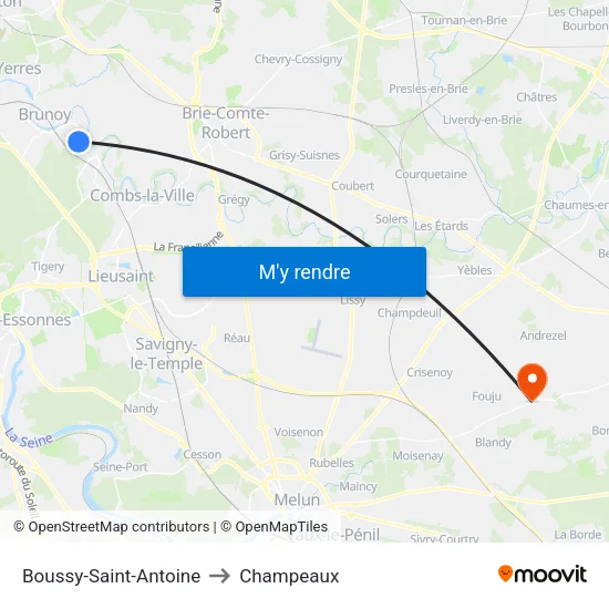 Boussy-Saint-Antoine to Champeaux map