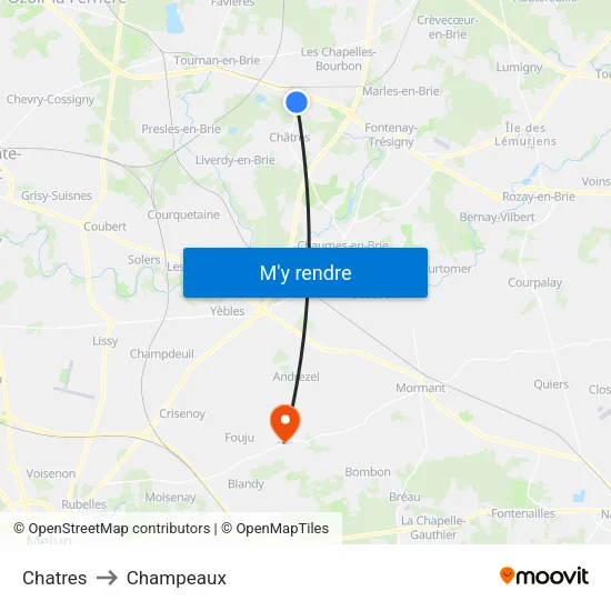 Chatres to Champeaux map