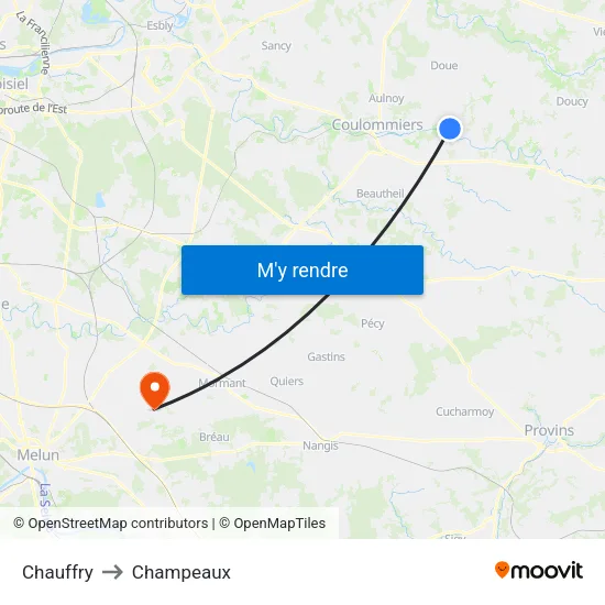 Chauffry to Champeaux map