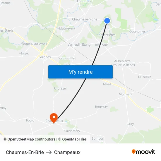 Chaumes-En-Brie to Champeaux map