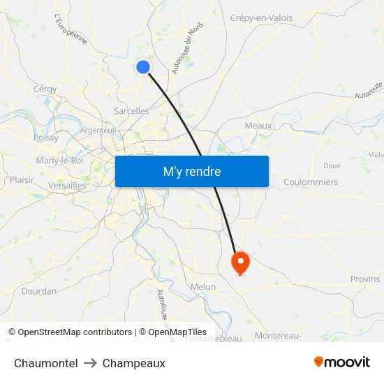 Chaumontel to Champeaux map