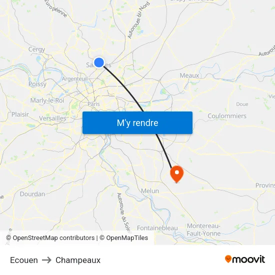 Ecouen to Champeaux map
