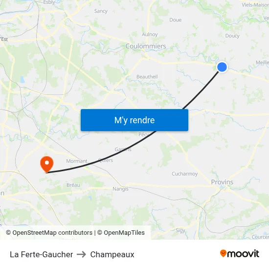 La Ferte-Gaucher to Champeaux map