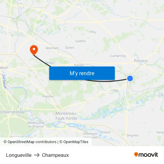 Longueville to Champeaux map