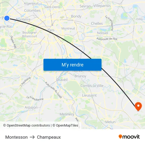 Montesson to Champeaux map