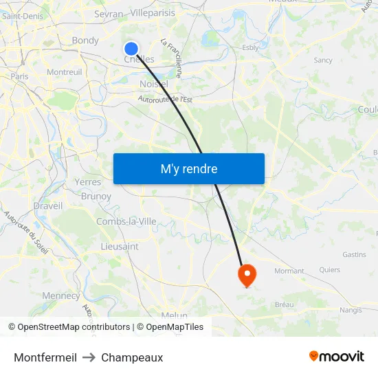 Montfermeil to Champeaux map
