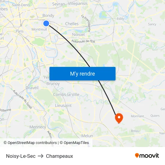 Noisy-Le-Sec to Champeaux map