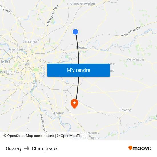 Oissery to Champeaux map