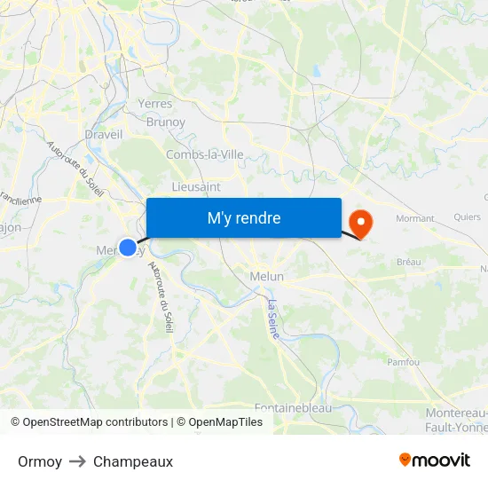Ormoy to Champeaux map