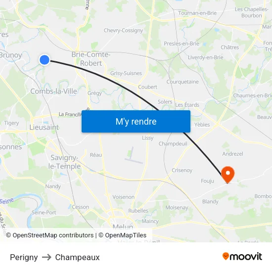 Perigny to Champeaux map
