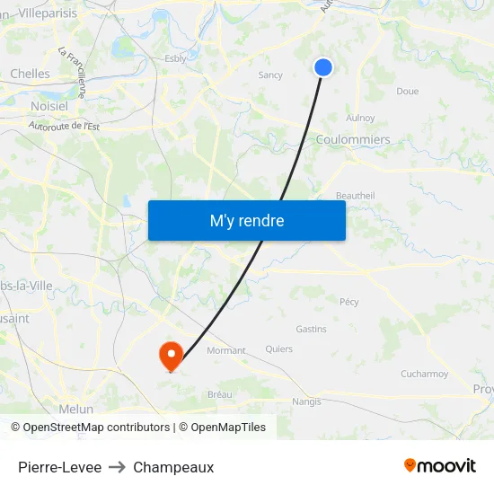 Pierre-Levee to Champeaux map