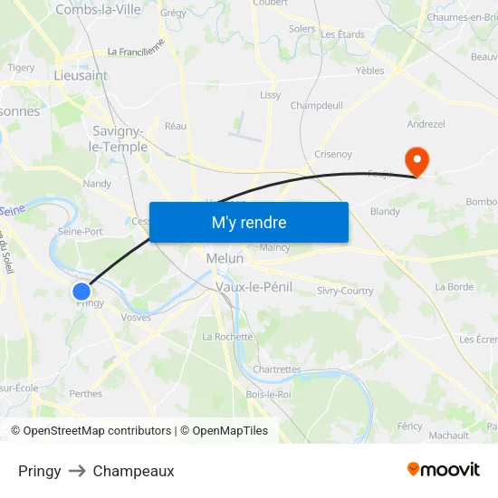 Pringy to Champeaux map