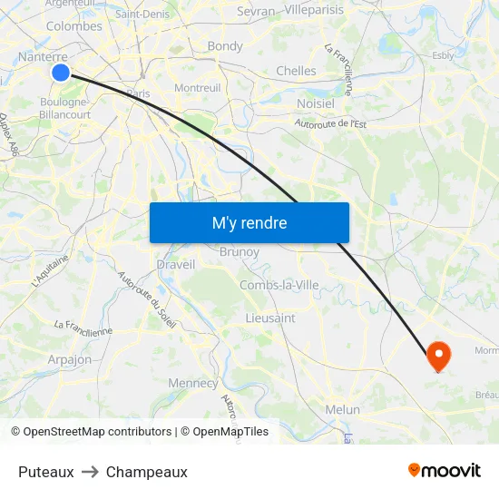 Puteaux to Champeaux map