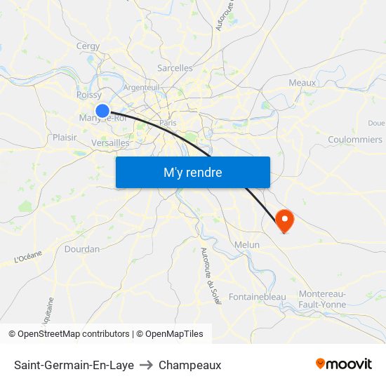 Saint-Germain-En-Laye to Champeaux map