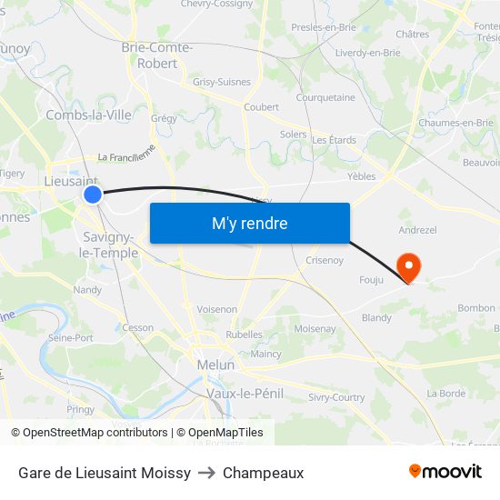 Gare de Lieusaint Moissy to Champeaux map