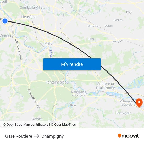 Gare Routière to Champigny map
