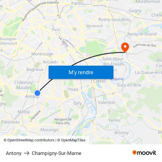 Antony to Champigny-Sur-Marne map