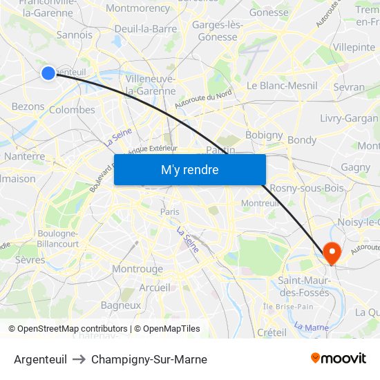 Argenteuil to Champigny-Sur-Marne map