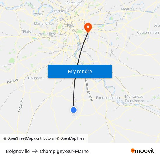 Boigneville to Champigny-Sur-Marne map