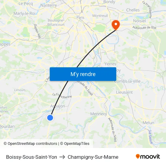 Boissy-Sous-Saint-Yon to Champigny-Sur-Marne map