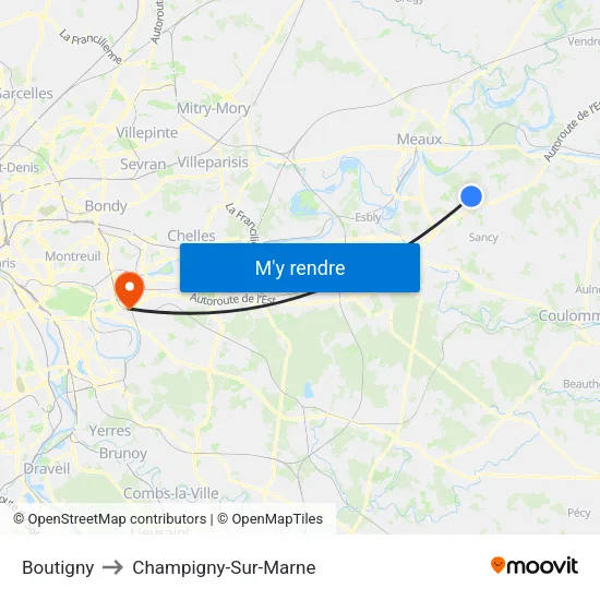 Boutigny to Champigny-Sur-Marne map