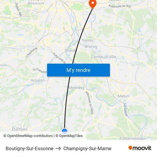 Boutigny-Sur-Essonne to Champigny-Sur-Marne map