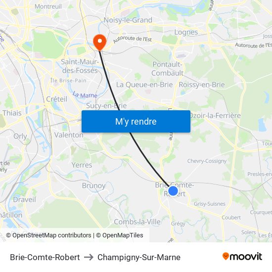 Brie-Comte-Robert to Champigny-Sur-Marne map