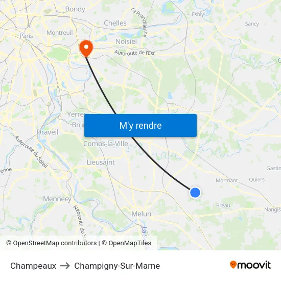 Champeaux to Champigny-Sur-Marne map