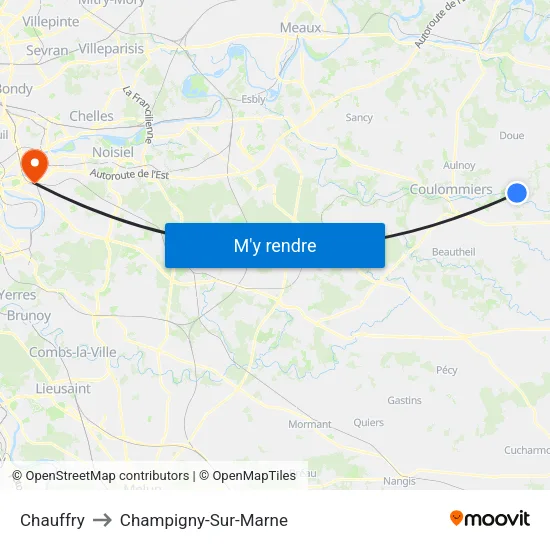 Chauffry to Champigny-Sur-Marne map