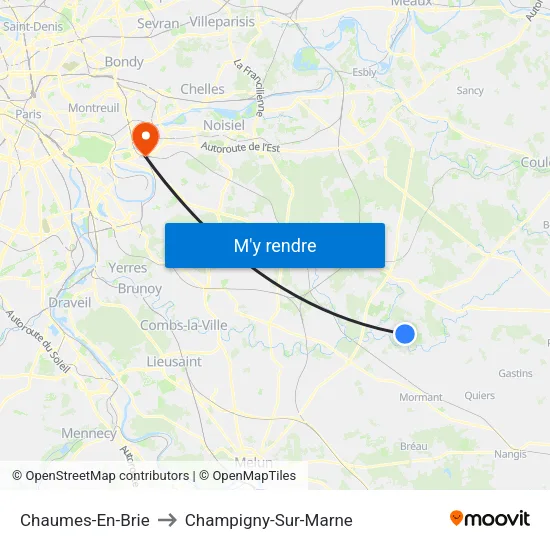 Chaumes-En-Brie to Champigny-Sur-Marne map
