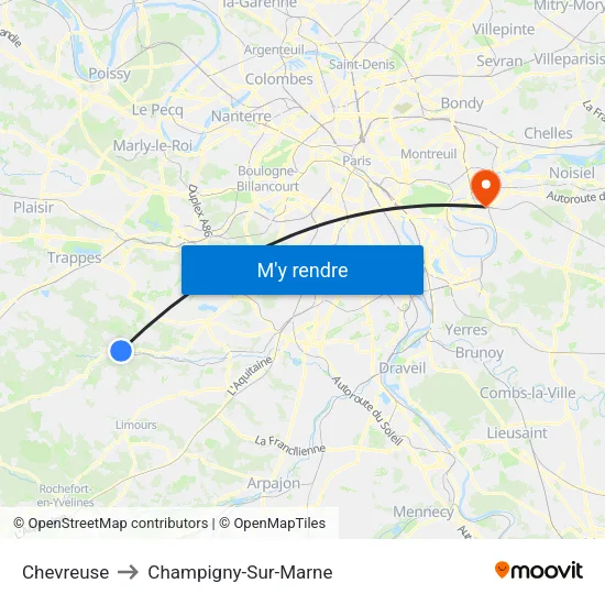 Chevreuse to Champigny-Sur-Marne map